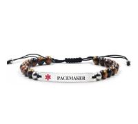 RENYILIN Medical Alert ID Bracelet, Natural Tiger's Eye Beads, Curved Design, Adjustable, One Size, String, no gemstone