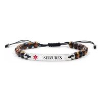 RENYILIN Medical Alert ID Bracelet, Natural Tiger's Eye Beads, Curved Design, Adjustable, One Size, String, no gemstone