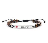RENYILIN Medical Alert ID Bracelet, Natural Tiger's Eye Beads, Curved Design, Adjustable, One Size, String, no gemstone