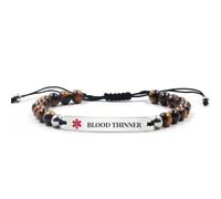 RENYILIN Medical Alert ID Bracelet, Natural Tiger's Eye Beads, Curved Design, Adjustable, One Size, String, no gemstone