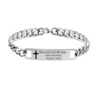 RENYILIN Religious prayer bracelet Christian inspirational quote Cross Stainless steel chain bracelet Baptismal faith Bible verses inspired jewelry, Uniform size, Stainless Steel, no gemstone