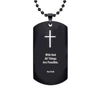 RENYILIN Religious Prayer Necklace Dog Tag Necklace for Men Bible Verses Cross Jewelry Baptismal Faith Bible Revelations Inspirational Jewelry, Stainless Steel, No Gemstone