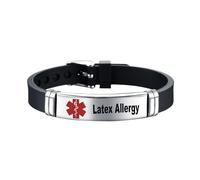 RENYILIN Stainless steel Medical ID bracelet Eco-friendly silicone bracelet adjustable medical alert ID emergency first aid jewelry, Uniform size, Stainless Steel, no gemstone