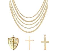 RENYILIN Stainless steel necklace with cross pendant gold and steel chain length 23.6 inches, Stainless Steel, No Gemstone