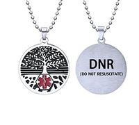 RENYILIN Stainless steel tree of life medical alert ID emergency first aid necklace, Metal, No Gemstone