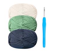 Renyiz Chunky Cotton Wool for Crochet, 3x50g, Amigurumi Yarn with 4mm Hook, Easy Starter Kit - Blue Green