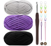 Renyiz Chunky Yarn for Crochet, 3x100g, Black+Grey+Purple, Polyester, 6mm Crochet Hook, Perfect for Beginners, Kids Crafts, Gifts