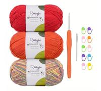 Renyiz Crochet Yarn 3x100g 4 Ply Combed Cotton Yarn, 60% Cotton 40% Acrylic, Complete Craft Set with 2.5mm Hook, Accessories for Adult Beginners, Perfect for Amigurumi & DIY Projects (red-3)