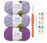 Renyiz Crochet Yarn 3x100g 4 Ply Combed Cotton Yarn, 60% Cotton 40% Acrylic, Complete Craft Set with 2.5mm Hook, Accessories for Adult Beginners, Perfect for Amigurumi & DIY Projects