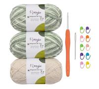 Renyiz Crochet Yarn 3x100g 4 Ply Combed Cotton Yarn, 60% Cotton 40% Acrylic, Complete Craft Set with 2.5mm Hook, Accessories for Adult Beginners, Perfect for Amigurumi & DIY Projects (Cream-3)