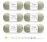 Renyiz Crochet Yarn, 6 x 50g Cotton Yarn (60% Cotton & 40% Acrylic) DK Wool for Crochet with 2.5mm Hook & Accessories, Suitable for Baby Wool Crafts & Knitting Khaki