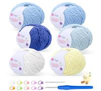 Renyiz Fluffy Yarn for Crochet 50gx6 with 4mm Hook, Flutterby Chunky Yarn for Crochet, Soft Plush Chunky Thick Wool, Perfect for Baby Blankets & Amigurumi (6-Blue)