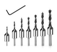 RENYU 7pcs Countersink Drill Bit Set, High Carbon Steel 5-Flute Woodworking Countersink Bit with Adjustable Depth Stop, Self-Centering Three-Point Design for Smooth Holes, for Drill Press & Hand Drill