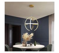 RENYUEH Chandeliers Contemporary Acrylic Hanging Light LED Chandelier 3 Rings,Globe Dimmable Pendant Light Fixtures-Gold 35x35cm