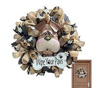 Renywosi Puppy Wreath, Flower Dog Head - Funny Dog Sign with Saying Wipe Your Paws For Farm, Porches, Front Doors, Entrance Decorations