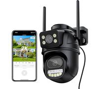 Reobiux 2K/6MP Dual Lens Outdoor Security Camera, 360° PTZ Home Security Camera Outdoor, CCTV Camera with Auto-Tracking, Human Detection, 30m Color Night Vision, Two-Way Audio, IP66, Work with Alexa