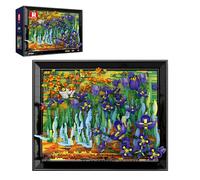 Reobrix Irises Building Sets, 3D Flowers Framed Wall Art Model Kit, Famous Painting Collection Building Blocks for Adults & Teens, Botanical Art Decor, Gift for Floral Lovers, 3480Pcs