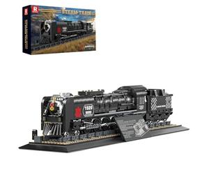 Reobrix Steam Locomotive Train Building Set with Track, 9000-Type Classic Cargo Train Brick Model Kit for Adult, 66801 Retro Vehicle Home Office Decor, Gifts for Kid Boy Girl 14+ (1546PCS)