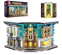 Reobrix Streetscape Book Nook Building Toy Set with Lights, Creative Street View Architecture Bookends Kit, 66032 Home Decor Booknook Model, Puzzle Gift for Adults Boys Girls 14+ (2899PCS)