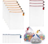 Reofrey 12 Pcs Toy Storage & Organization Mesh Bags, Washable Mesh Friendly See Through with Drawstring, for Fruit, Vegetables, Grocery, Shopping, Storage and Toys, 3 Various Sizes