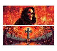 Reofrey 2pcs Large Diamond Art Kits for Adults Halloween, 30x80cm/12x31.5inch Full Drill Round Rhinestone Big Diamond Painting Kit Skulls, DIY Cross Stitch Embroidery Canvas for Crafts Home Wall Decor