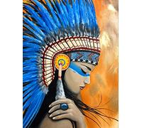 Reofrey 5D Diamond Painting Kit Indians Blue Feathers Exotic Full Drill, Paint with Diamonds Art Rhinestone Embroidery Cross Stitch Craft Decor (30x40 cm/ 12x16 inch)