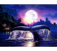 Reofrey 5D Diamond Painting Kit Moon Whale Sea Cabin Full Drill, Paint with Diamonds Art Rhinestone Embroidery Cross Stitch Craft Decor (30x40 cm/ 12x16 inch)