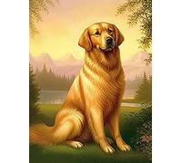 Reofrey 5D Diamond Painting Kits for Adults Grass Dog Golden Retriever Full Drill, Paint with Diamonds Art Rhinestone Embroidery Cross Stitch Craft Decor (30x40 cm/ 12x16 inch)