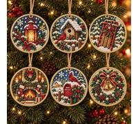 Reofrey 6Pcs Pearl Art Kits for Adults, Christmas Tree Ornaments Decor T63 | Lantern and Cardinal Hanging Diamond Painting Activity, 3.9 x 3.9 Inch, Home Wall Decor, Gift for Art Lovers