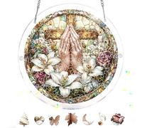 Reofrey Acrylic Puzzle Suncatcher for Adults, 83 Piece Cross Window Hanging, Stained Glass DIY Jigsaw Puzzle, Double-Sided Acrylic Decor, for Mom, Home Garden Decoration, 7 Inch