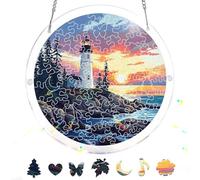 Reofrey Acrylic Puzzle Suncatcher for Adults, 83 Piece Stained Glass DIY Jigsaw Puzzle, Double-Sided Acrylic Window Hanging Decor with Chain, Gift for Mom, Home Garden Decoration, 18cm A101