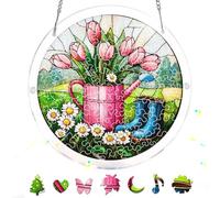 Reofrey Acrylic Puzzle Suncatcher for Adults, 83 Piece Stained Glass DIY Jigsaw Puzzle, Double-Sided Acrylic Window Hanging Decor with Chain, Gift for Mom, Home Garden Decoration, 18cm A043