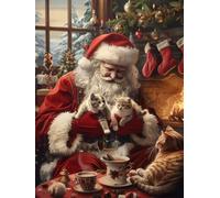 Reofrey Complete Adult Paint by Numbers Kit Santa Claus - 40x50cm Canvas, Christmas Watercolor Paint - Acrylic Paint Set - Relaxing DIY Art for Beginners & Experts - Home Wall Decoration PP1330