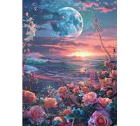 Reofrey DIY Diamond Art Kits for Adults Sunset Flower, Landscape Full Drill Round Rhinestone Diamond Art Painting Accessories, Cross Stitch Embroidery Canvas for Crafts Home Wall Decor 30x40cm