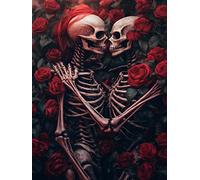 Reofrey DIY Diamond Painting Kit for Adults & Kids, Skeletons Art, 30x40cm Canvas, Full Drill Round Rhinestone, Cross Stitch Embroidery, Non-Foldable