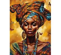 Reofrey DIY Diamond Painting Kits for Adults African Woman, Diamond Art Full Drill Round Rhinestone Diamond Painting Accessories, Cross Stitch Embroidery Canvas for Crafts Home Wall Decor 30x40cm