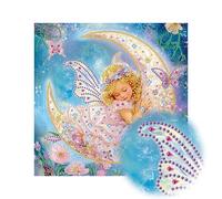 Reofrey DIY Special Shape Large Diamond Art Kits for Adults Angel, Small Diamond Painting Kits for Adults Moon, Drill Rhinestone Cross Stitch Embroidery Canvas for Crafts Home Wall Decor 30x30cm