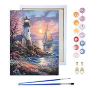 Reofrey Framed Paint by Numbers Kit for Adults & Beginner - 8x12 Inch Canvas Lighthouse Landscape Paint by Numbers - Educational & Creative Art Set for Beginners - Perfect for Home Decoration C467