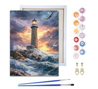Reofrey Framed Paint by Numbers Kit for Adults & Beginner - 8x12 Inch Canvas Lighthouse Landscape Paint by Numbers - Educational & Creative Art Set for Beginners - Perfect for Home Decoration C753