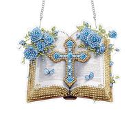Reofrey Hanging Diamond Art Kits Adults- 8x8 Inch Books Crosses Acrylic Board Double Sided Pattern Diamond Art Suncatcher Pendant, DIY Crystal Art for Home Wall or Window Decoration Handmade Gift