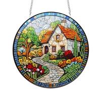 Reofrey Hanging Diamond Art Kits Adults- 8x8 Inch Garden Scenery Acrylic Board Double Sided Pattern Diamond Art Suncatcher Pendant, DIY Crystal Art for Home Wall or Window Decoration Handmade Gift