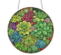 Reofrey Hanging Diamond Art Kits Adults- 8x8 Inch Succulents Acrylic Board Double Sided Pattern Diamond Art Suncatcher Pendant, DIY Crystal Art for Home Wall or Window Decoration Handmade Gift