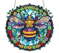 Reofrey Hanging Diamond Art Kits for Adults- 20x20cm Bee Acrylic Board Double Sided Pattern Diamond Painting Suncatcher Pendant, DIY Crystal Art for Home Wall or Window Decoration Gift