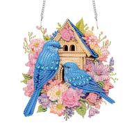 Reofrey Hanging Diamond Art Kits for Adults- 20x20cm Birds Hanging Ornament Acrylic Board Double Sided Pattern Crystal Diamond Art Suncatcher Pendant, for Home Wall Window Decoration Handmade Gift