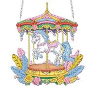 Reofrey Hanging Diamond Art Kits for Adults- 20x20cm Carousel Acrylic Board Double Sided Pattern Diamond Painting Suncatcher Pendant, DIY Crystal Art for Home Wall or Window Decoration Gift