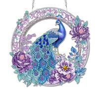 Reofrey Hanging Diamond Art Kits for Adults- 20x20cm Peacock Animal Acrylic Board Double Sided Pattern Diamond Painting Suncatcher Pendant, DIY Crystal Art for Home Wall Window Decoration Gift