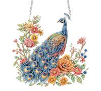 Reofrey Hanging Diamond Art Kits for Adults- 20x20cm Peacocks Hanging Ornament Acrylic Board Double Sided Pattern Crystal Diamond Art Suncatcher Pendant, for Home Wall Window Decoration Handmade Gift
