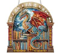 Reofrey Hanging Diamond Art Kits for Adults- 8x8 Inch Dinosaur Book Acrylic Board Double Sided Pattern Diamond Art Suncatcher Pendant, DIY Crystal Art for Home Wall or Window Decoration Handmade Gift