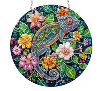 Reofrey Hanging Diamond Art Kits for Adults- 8x8 Inch Flower Lizard Acrylic Board Double Sided Pattern Diamond Art Suncatcher Pendant, DIY Crystal Art for Home Wall or Window Decoration Handmade Gift
