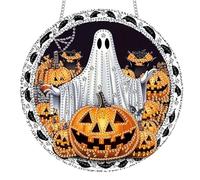 Reofrey Hanging Diamond Art Kits for Adults- 8x8 Inch Halloween Pumpkin Ghost Acrylic Board Double Sided Pattern Diamond Art Suncatcher Pendant, Crystal Art for Home Wall or Window Decoration Gift